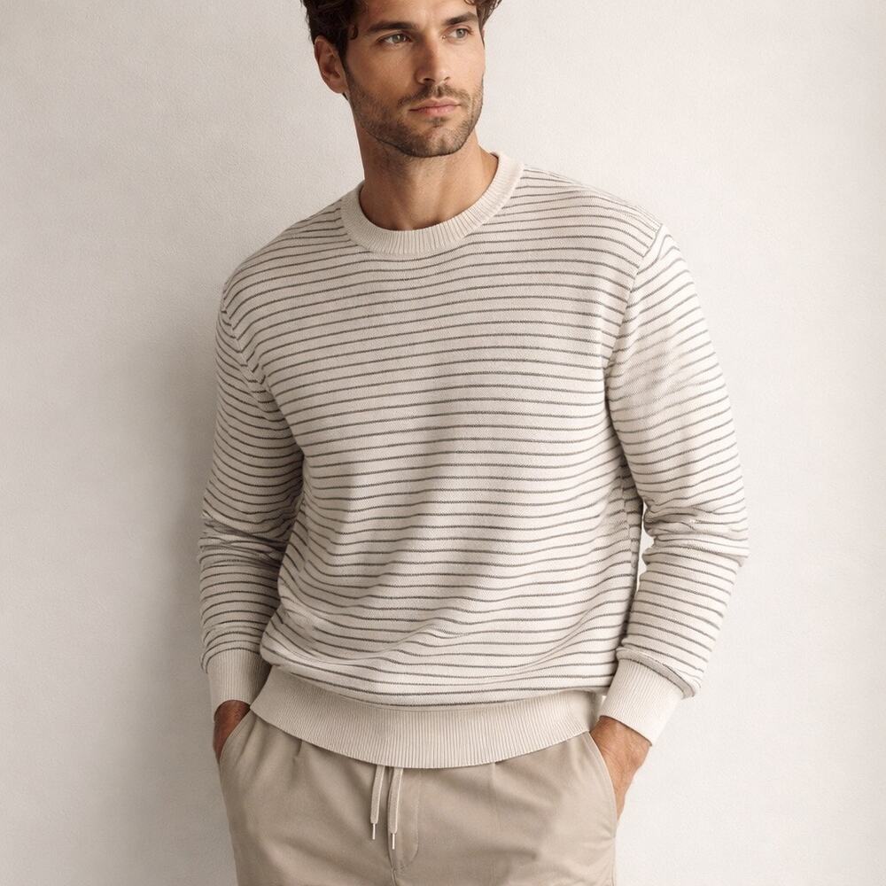 Maurizio Baldassari Silk-Cotton Stripe Crewneck Sweater